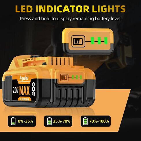 بطارية 20 فولت بحد أقصى 8000 مللي أمبير في الساعة متوافقة مع أدوات وشواحن Dewalt DCB208 DCB207 DCB204 DCB203 DCB201 DCB200 2 حزم in Kuwait