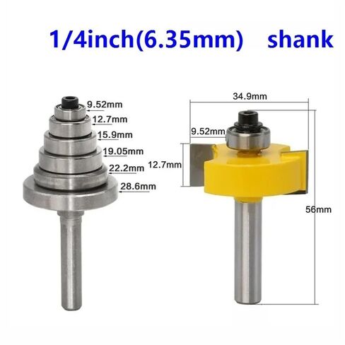 1/4inch Shank Rabbet Router Bit with 6 Adjustable Bearings Kit, Carbide Woodworking Tenon Cutter 2pcs/Set in Kuwait