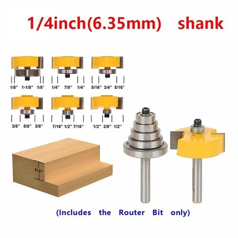 1/4inch Shank Rabbet Router Bit with 6 Adjustable Bearings Kit, Carbide Woodworking Tenon Cutter 2pcs/Set in Kuwait