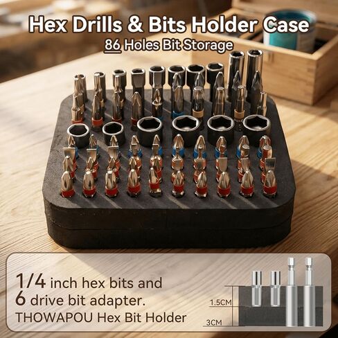 86 Holes 1/4" Hex Bit Organizer, Round Drill Bit Organizer for Impact Driver Drill Bit Screwdriver Bit Holders for Tools and Gifts for Men in Kuwait