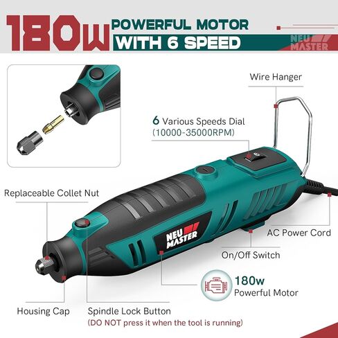 مجموعة أدوات دوارة NEU MASTER 180 واط، أدوات دوارة كهربائية سلكية مع 160 ملحقًا و6 سرعات متغيرة، مجموعة مثقاب كهربائي 10000-35000 دورة في الدقيقة (متجددة) in Kuwait