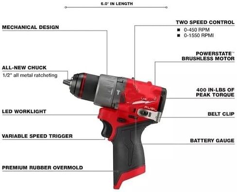 3404-20 1/2" For Milwaukee M12 With Hammer Fuel Brushless Drill Driver Gen 3 Tool Only in Kuwait