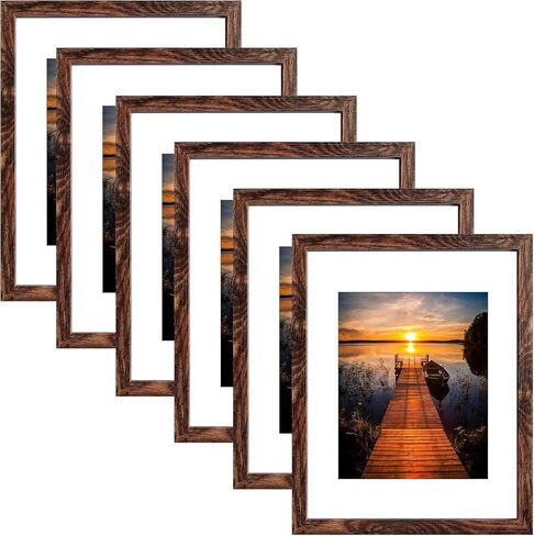 إطار صورة مقاس 8 × 10 بني، مجموعة من 6 قطع، عرض صور مقاس 5 × 7 مع حصيرة أو 8 × 10 بدون حصيرة in Kuwait