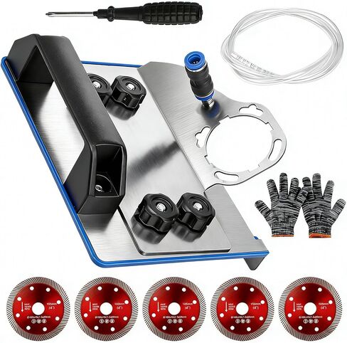 45 Degree Tile Chamfering Tool for 100-Type Angle Grinders, Universal Stand with 5 Diamond Saw Blades, Gloves, 39 Inch Hose, Screwdriver, Adapter Washers in Kuwait