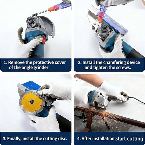 45 Degree Tile Chamfering Tool for 100-Type Angle Grinders, Universal Stand with 5 Diamond Saw Blades, Gloves, 39 Inch Hose, Screwdriver, Adapter Washers in Kuwait