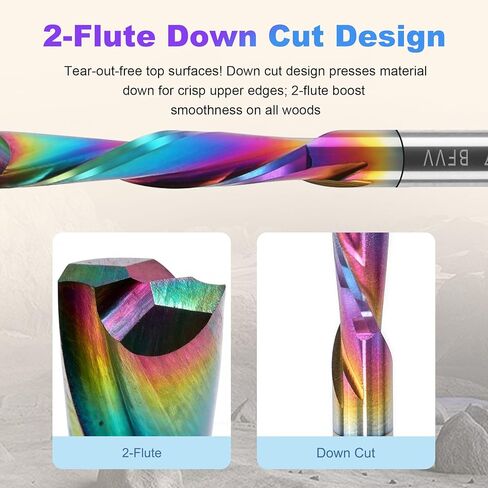 1/8 Inch Shank Downcut Spiral Router Bit, 1/8" Cutting Dia. 11/16" CL, 1-1/2" OVL. 2 Flutes Carbide CNC Bits End Mill with Extra Long Life Coating for Wood Cut Carving Engraver, Pack of 10 in Kuwait