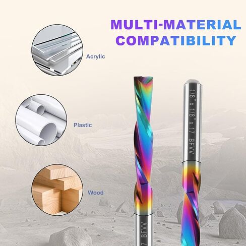 1/8 Inch Shank Downcut Spiral Router Bit, 1/8" Cutting Dia. 11/16" CL, 1-1/2" OVL. 2 Flutes Carbide CNC Bits End Mill with Extra Long Life Coating for Wood Cut Carving Engraver, Pack of 10 in Kuwait