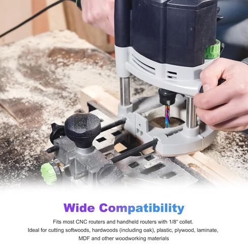 1/8 Inch Shank Downcut Spiral Router Bit, 1/8" Cutting Dia. 11/16" CL, 1-1/2" OVL. 2 Flutes Carbide CNC Bits End Mill with Extra Long Life Coating for Wood Cut Carving Engraver, Pack of 10 in Kuwait