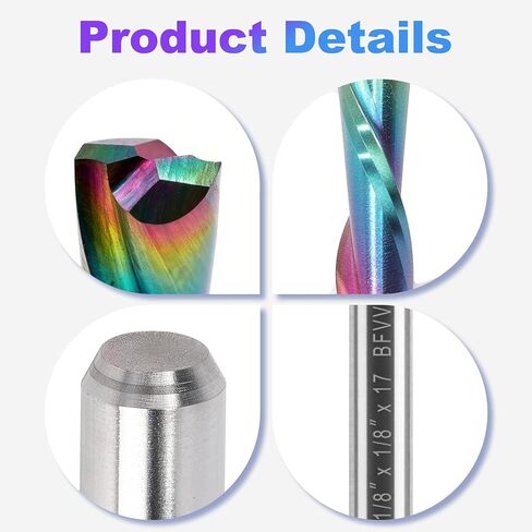 1/8 Inch Shank Downcut Spiral Router Bit, 1/8" Cutting Dia. 11/16" CL, 1-1/2" OVL. 2 Flutes Carbide CNC Bits End Mill with Extra Long Life Coating for Wood Cut Carving Engraver, Pack of 10 in Kuwait