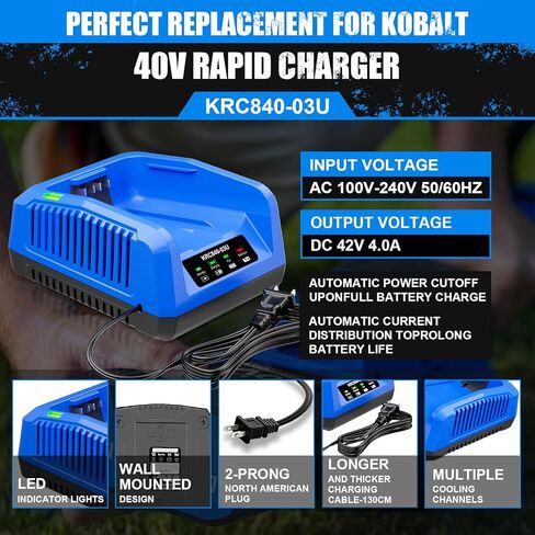 4.0A Rapid Charger Replacement for Kobalt 40V Battery Charger Compatible with Kobalt 40-Volt Max KB640-03 KB240-06 KB640-06 KB245-06 KB440-03 Power Tools Battery in Kuwait