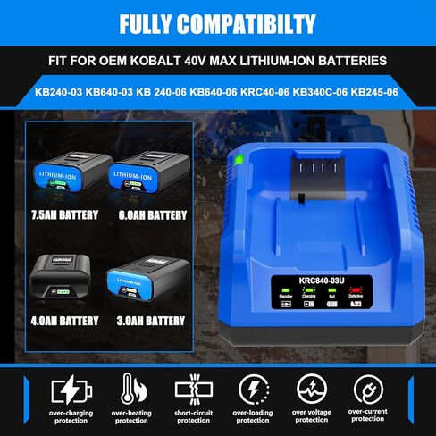 4.0A Rapid Charger Replacement for Kobalt 40V Battery Charger Compatible with Kobalt 40-Volt Max KB640-03 KB240-06 KB640-06 KB245-06 KB440-03 Power Tools Battery in Kuwait
