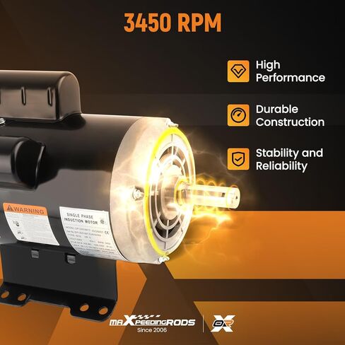 maXpeedingrods 5HP Air Compressor Electric Motor, 184TZ Frame 3450RPM, 230V 24.9Amps Voltage, 7/8" Keyed Shaft, CCW-SE Rotation, 2.25" Shaft Length for Single Phase Air Compressors in Kuwait
