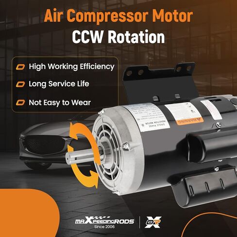maXpeedingrods 5HP Air Compressor Electric Motor, 184TZ Frame 3450RPM, 230V 24.9Amps Voltage, 7/8" Keyed Shaft, CCW-SE Rotation, 2.25" Shaft Length for Single Phase Air Compressors in Kuwait
