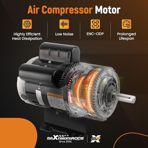 maXpeedingrods 5HP Air Compressor Electric Motor, 184TZ Frame 3450RPM, 230V 24.9Amps Voltage, 7/8" Keyed Shaft, CCW-SE Rotation, 2.25" Shaft Length for Single Phase Air Compressors in Kuwait