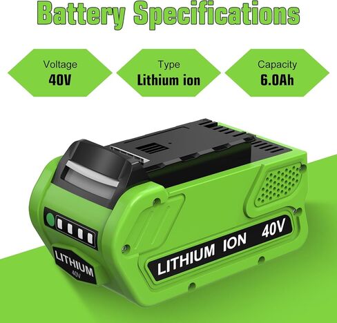 2 Pack 40V 6000mAh Extend Capacity Replacement for Greenworks 40V Battery Compatible with Greenworks 40 Volt Battery 29252 20202 22262 25312 20642 22272 29462 29472 Tools (NOT for Gen 1) (Green) in Kuwait