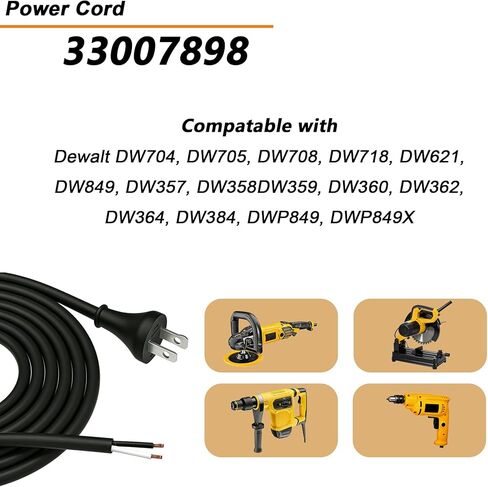 33007898 10FT 16 مقياس 2 سلك استبدال سلك الطاقة لـ DE-WALT DW704 DW705 DW708 DW718 DW621 DW849 DW357 DW358 DW359 DW360 DW362 DW364 DW384 DWP849 DWP849X ميتري/منشار دائري ملمع المنشار in Kuwait