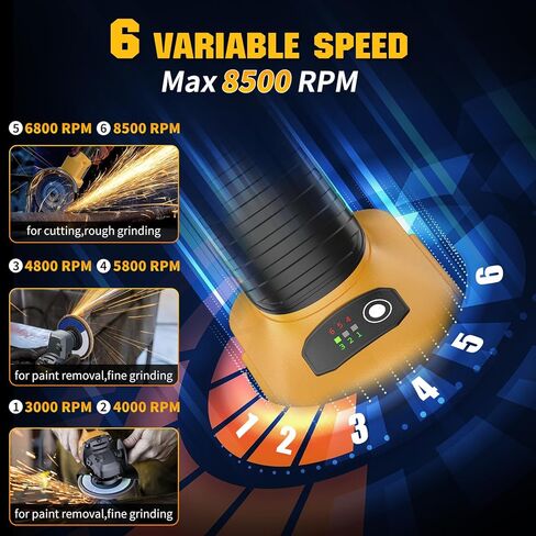 Angle Grinder 4-1/2" Brushless for Dewalt 20V Battery, 6 Variable Speed Power Grinder, Cordless Angle Grinder Power Tools For Cutting Grinding Polishing (Tool Only) in Kuwait
