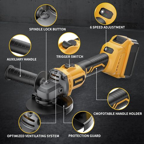 Angle Grinder 4-1/2" Brushless for Dewalt 20V Battery, 6 Variable Speed Power Grinder, Cordless Angle Grinder Power Tools For Cutting Grinding Polishing (Tool Only) in Kuwait