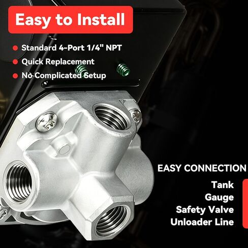 23474653 مفتاح ضغط ضاغط الهواء لشركة Ingersoll Rand، مفتاح ضغط 145/175 PSI لـ TS4N5 و2340L5/N5/D5 5HP ضواغط هواء أحادية الطور، 4 منافذ 1/4 بوصة FNPT مع صمام تفريغ مدمج in Kuwait