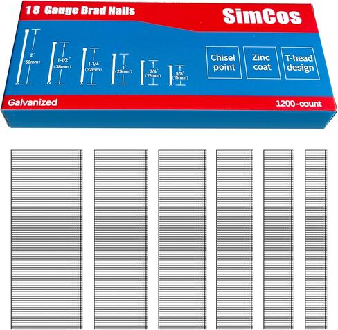 18 Gauge Brad Nails (2", 1-1/2",1-1/4",1",3/4",5/8 inch) 1200 pcs Galvanized 18 GA Nail Gun Nails Assorted and Small Finishing Nails for Pneumatic, Electric Brad Nailer in Kuwait