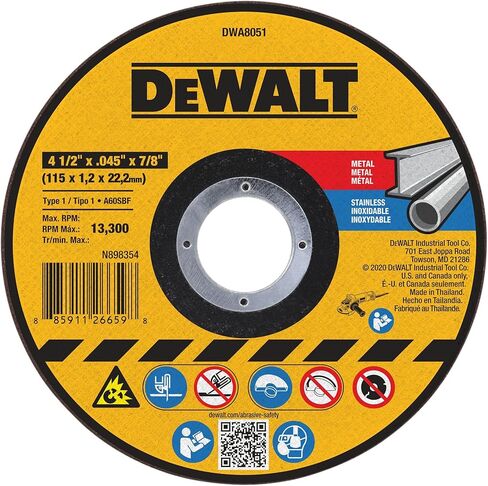 DEWALT 4-1/2 بوصة × 0.045 بوصة شفرة قطع كاشطة من أكسيد الألومنيوم مع 7/8 بوصة، 15 حزمة من عجلات القطع للأغراض العامة (DWA8051B15) in Kuwait