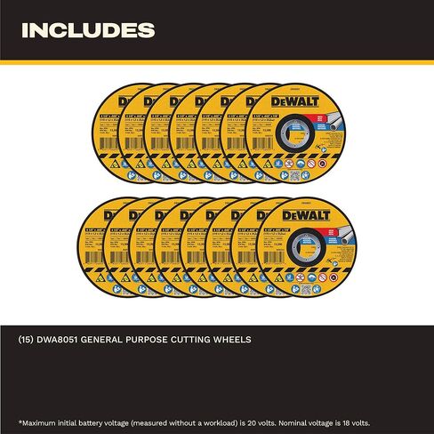 DEWALT 4-1/2 بوصة × 0.045 بوصة شفرة قطع كاشطة من أكسيد الألومنيوم مع 7/8 بوصة، 15 حزمة من عجلات القطع للأغراض العامة (DWA8051B15) in Kuwait