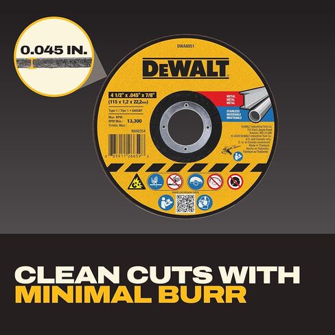 DEWALT 4-1/2 بوصة × 0.045 بوصة شفرة قطع كاشطة من أكسيد الألومنيوم مع 7/8 بوصة، 15 حزمة من عجلات القطع للأغراض العامة (DWA8051B15) in Kuwait