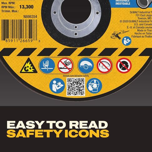 DEWALT 4-1/2 بوصة × 0.045 بوصة شفرة قطع كاشطة من أكسيد الألومنيوم مع 7/8 بوصة، 15 حزمة من عجلات القطع للأغراض العامة (DWA8051B15) in Kuwait