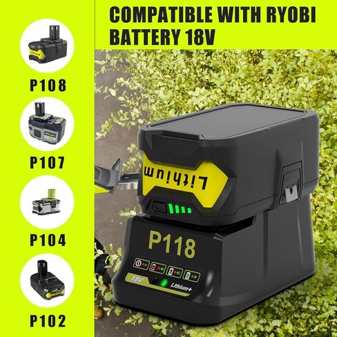 شاحن سريع Powilling P118 18V لبطاريات Ryobi ONE+ ليثيوم أيون، بديل لP117 P118B، متوافق مع بطارية Ryobi 18V P100 P102 P103 P105 P107 P108 in Kuwait