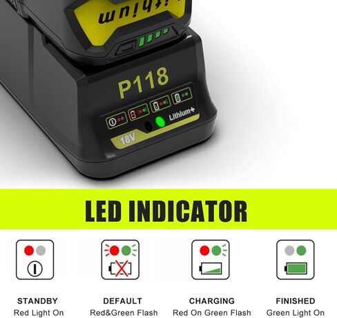 شاحن سريع Powilling P118 18V لبطاريات Ryobi ONE+ ليثيوم أيون، بديل لP117 P118B، متوافق مع بطارية Ryobi 18V P100 P102 P103 P105 P107 P108 in Kuwait