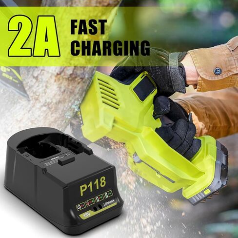 شاحن سريع Powilling P118 18V لبطاريات Ryobi ONE+ ليثيوم أيون، بديل لP117 P118B، متوافق مع بطارية Ryobi 18V P100 P102 P103 P105 P107 P108 in Kuwait