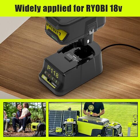شاحن سريع Powilling P118 18V لبطاريات Ryobi ONE+ ليثيوم أيون، بديل لP117 P118B، متوافق مع بطارية Ryobi 18V P100 P102 P103 P105 P107 P108 in Kuwait