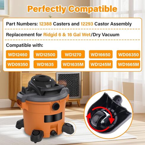 4 قطع بديلة لعجلة العجلات 12388 و12293 لمتجر Ridgid Wet/Dry Shop Vac، تناسب موديلات 6-20 جالون WD16650 WD06350 WD1635 in Kuwait