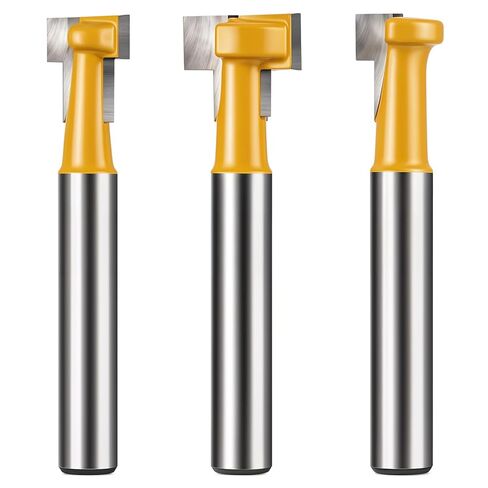 3 قطعة T فتحة راوتر بت ثقب المفتاح راوتر بت مجموعة 1/4 بوصة عرقوب ثقب المفتاح بت 5/16 "، 3/8" ، 1/2 "T المسار راوتر بت مجموعة للخشب لتقوم بها بنفسك الحرفية in Kuwait