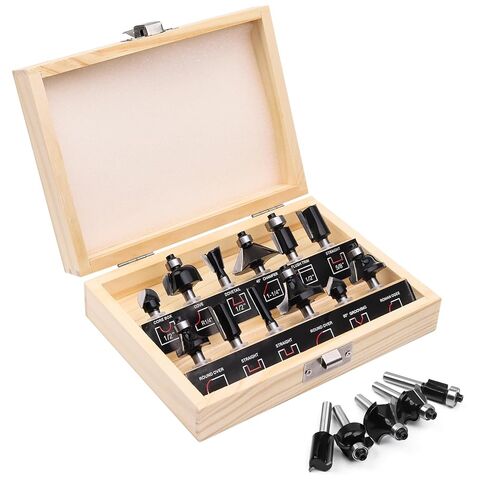 Router Bits 1/4 Inch Shank 12 Pieces, Tungsten Carbide 1/4" Router Bit Set with Wood Box, for Professional and Beginners Carpenter in Kuwait