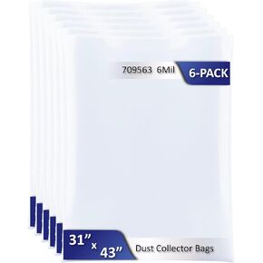 6-Pack Dust Collector Replacement Bags Clear Plastic 31 x 43 Inch 20" Dia 6 Mil Thick 35 and 70 Gallon Upgraded Heavy-duty Dust Collection Bag for JET DC-1100/1200 Grizzly Delta WEN DC1300(709563) in Kuwait