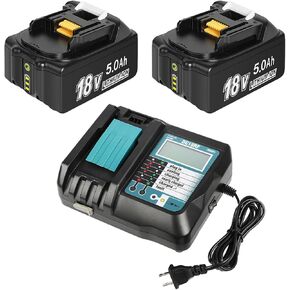 بطارية وشاحن BL1850B 18V 5.0Ah لماكيتا، إصدار جديد من شاحن DC18RC مع شاشة LCD متوافقة مع بطارية ماكيتا LXT ليثيوم أيون BL1850 BL1840 BL1830 BL1820 BL1815 (أسود) in Kuwait