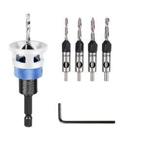 مجموعة لقم مثقاب غاطسة مع 4 قطع لإيقاف العمق، لقم مدببة HSS M2 ومفتاح ربط، 1/4 بوصة ساق سداسية HCS أربع شفرات لقمة مثقاب غاطسة للأعمال الخشبية in Kuwait