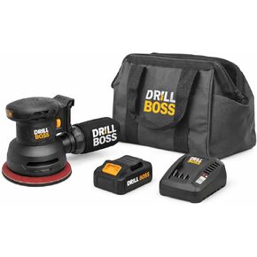 تشتمل مجموعة أدوات الصنفرة ذات المدار العشوائي اللاسلكي Drill Boss 20V على بطارية 2.0 أمبير في الساعة وشاحن سريع وحقيبة أدوات وقرص 125 مم (5 بوصة) مع كيس غبار وورق صنفرة in Kuwait