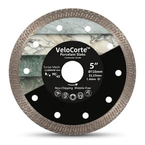 شفرة منشار بلاط الماس فائقة الدقة مقاس 5 بوصات من Turbo Mesh - لوح بورسلين، Dekton - 7/8 بوصة مع حلقة 5/8 بوصة، رطب/جاف، 12200 دورة في الدقيقة، 1.4 مم شق (VCP1) in Kuwait