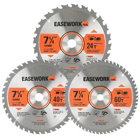 أداة EASEWORK TOOL مقاس 7-1/4 بوصة 24T + 40T + 60T مجموعة شفرات منشار دائري متعددة الاستخدامات، مائلة من كربيد التنجستن، طحن ATAF، تجويف 5/8 بوصة مع ضربة قاضية ماسية in Kuwait