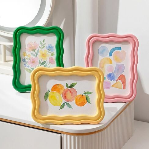 Vicenpal 3 Pack 4 x 6 Inch Colorful Scalloped Picture Frame Vintage Curved Decorative Picture Frame for Christmas Decor Gift Desktop and Wall Display Home Decor Aesthetic Art Design, Green Pink Yellow in Saudi Arabia