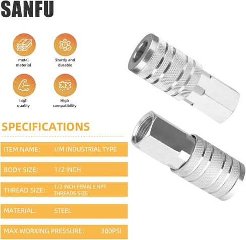 تركيبات خرطوم هواء SANFU 1/2 بوصة، وصلة هواء I/M عالية التدفق 1/2 بوصة FNPT 5 قطع، ملحقات ضاغط الهواء تركيبات توصيل سريعة 300 رطل لكل بوصة مربعة، 5 قطع in Kuwait