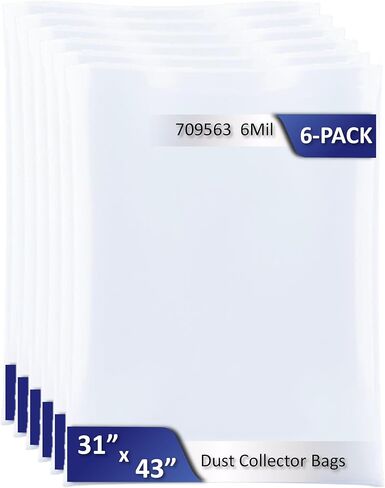 6-Pack Dust Collector Replacement Bags Clear Plastic 31 x 43 Inch 20" Dia 6 Mil Thick 35 and 70 Gallon Upgraded Heavy-duty Dust Collection Bag for JET DC-1100/1200 Grizzly Delta WEN DC1300(709563) in Kuwait