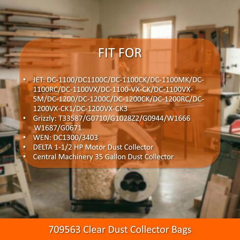 6-Pack Dust Collector Replacement Bags Clear Plastic 31 x 43 Inch 20" Dia 6 Mil Thick 35 and 70 Gallon Upgraded Heavy-duty Dust Collection Bag for JET DC-1100/1200 Grizzly Delta WEN DC1300(709563) in Kuwait