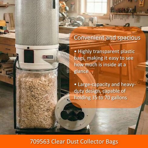 6-Pack Dust Collector Replacement Bags Clear Plastic 31 x 43 Inch 20" Dia 6 Mil Thick 35 and 70 Gallon Upgraded Heavy-duty Dust Collection Bag for JET DC-1100/1200 Grizzly Delta WEN DC1300(709563) in Kuwait