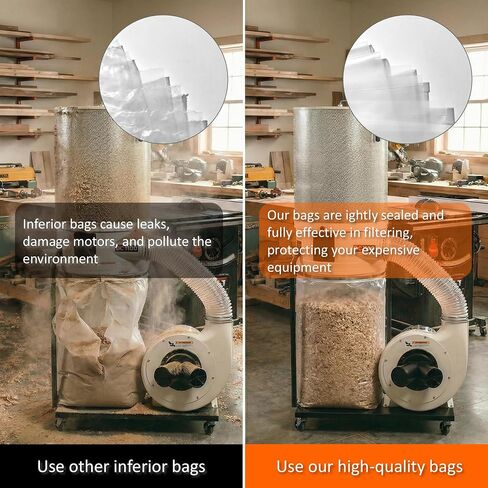 6-Pack Dust Collector Replacement Bags Clear Plastic 31 x 43 Inch 20" Dia 6 Mil Thick 35 and 70 Gallon Upgraded Heavy-duty Dust Collection Bag for JET DC-1100/1200 Grizzly Delta WEN DC1300(709563) in Kuwait