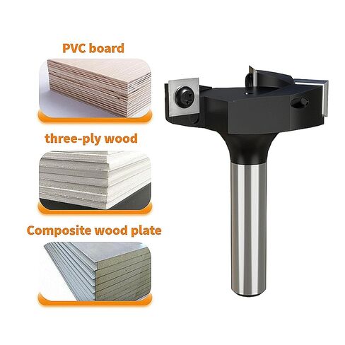 لقم توجيه سطح Spoilboard 8 مم ساق 3 فلوت 1 1/2 بوصة قطر القطع المضاد لرد الفعل العكسي لقمة تخطيط الخشب عالية الكربون من الفولاذ باستخدام الحاسب الآلي أداة النجارة لتسطيح البلاطة والسطح in Kuwait