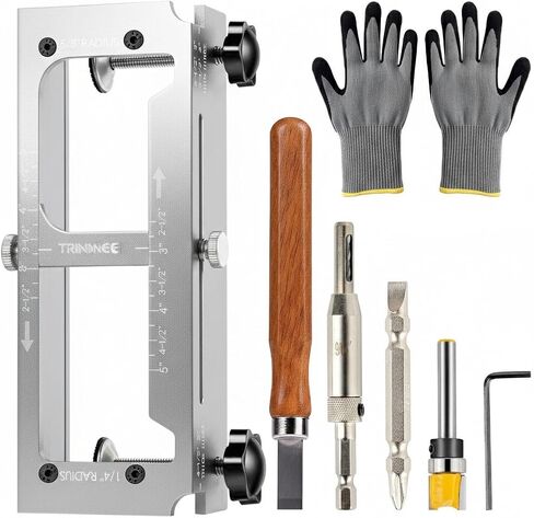 2026 Upgraded Door Hinge Jig, Aluminum Alloy Door Hinge Template Kit for Router, Adjustable Mortise Jig Fits Door Hinges from 2.5" to 5" Length and Thicknesses, 1/4" Radius, 5/8" (Red) in Kuwait