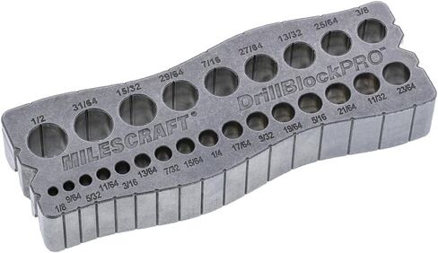 Milescraft 1307 Drill Block PRO - دليل الحفر المحمول لجميع المعادن للثقوب المستقيمة. 25 دليل حفر في واحد! 1/8 بوصة إلى 1/2 بوصة بزيادات 1/64 بوصة. تصميم مزدوج على شكل حرف V للمخزون الدائري والزوايا in Kuwait